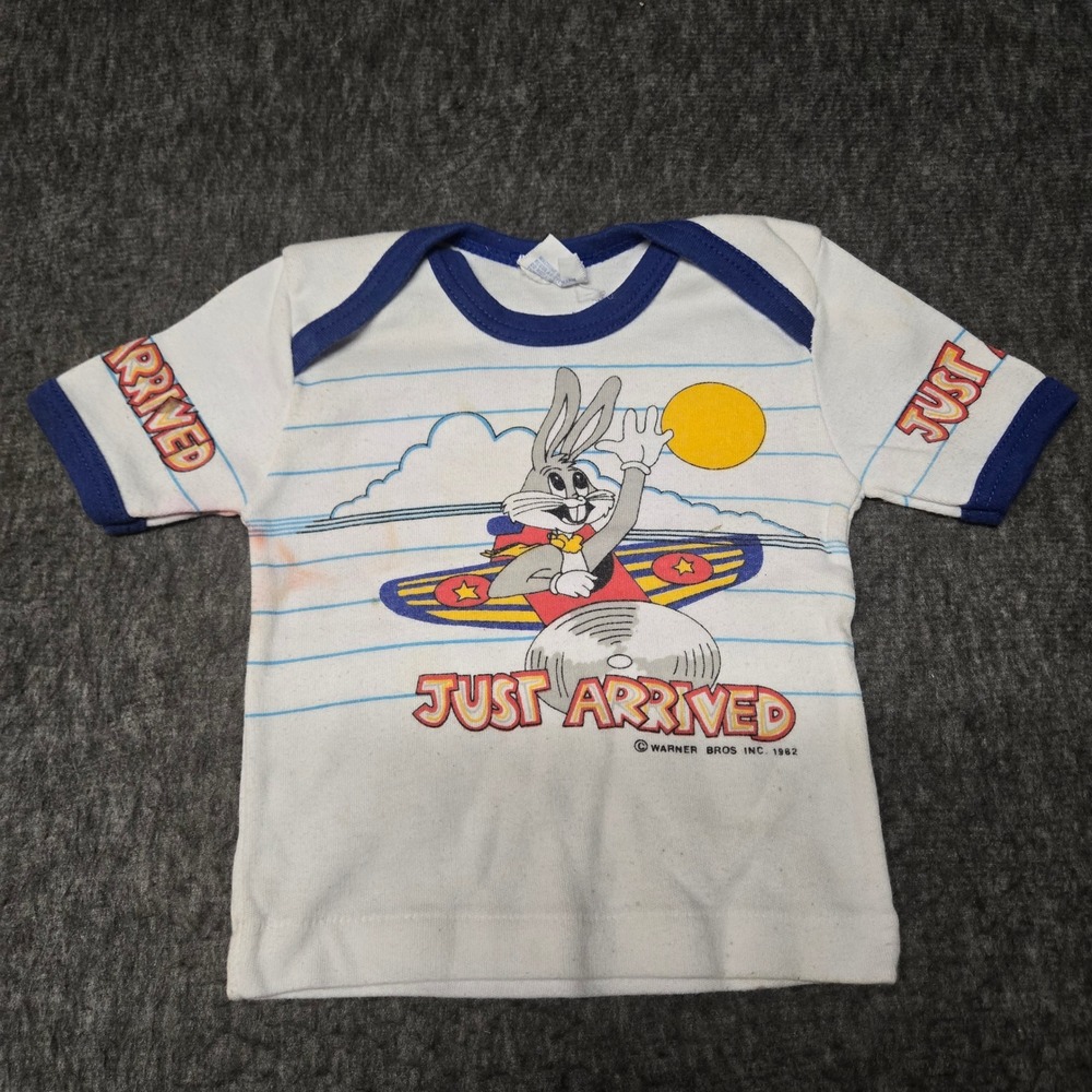 Warner Bros Vintage Bugs Bunny Baby Shirt 0-6 Months White Ringer 80s